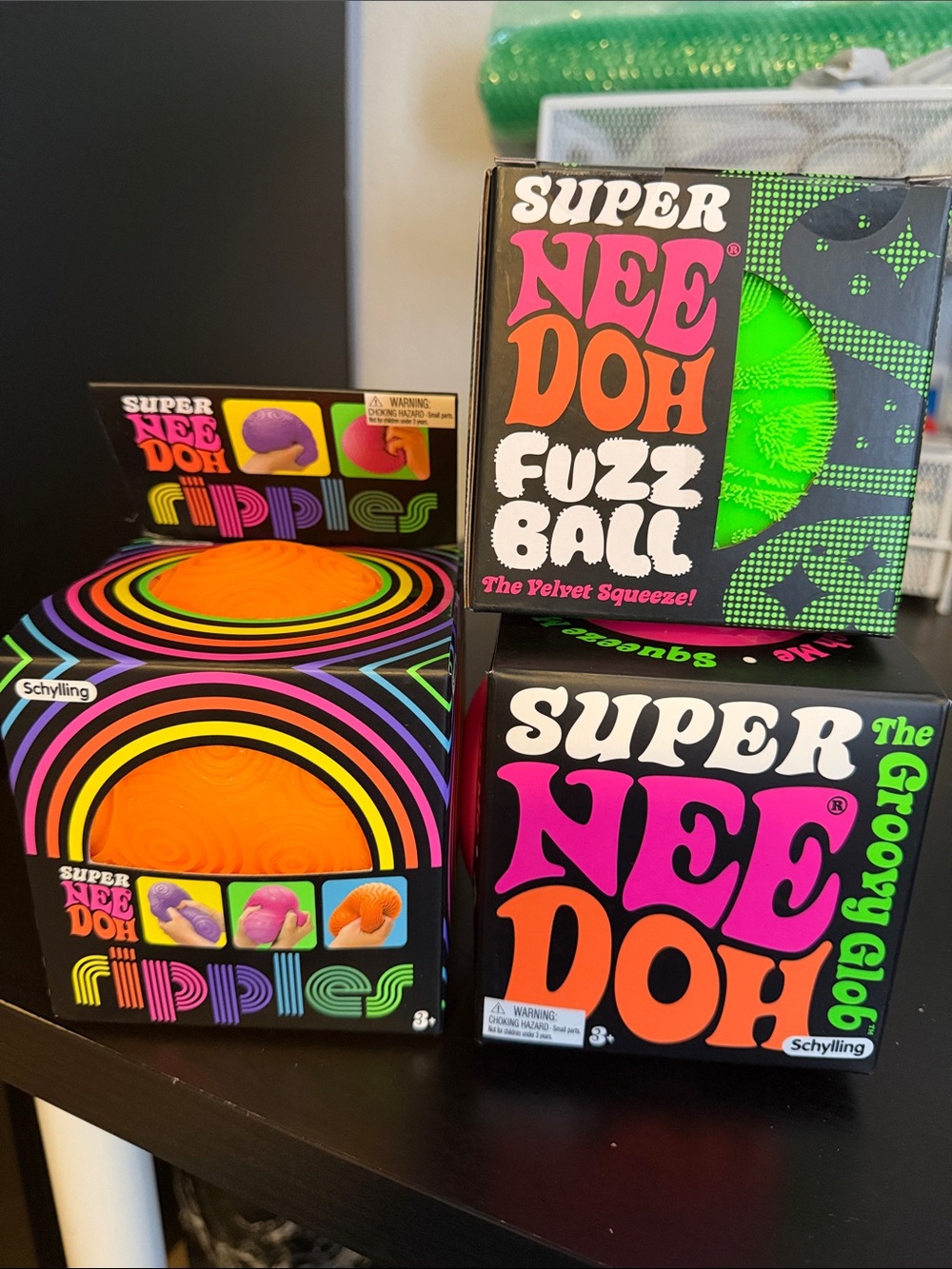 THREE Super Nedoh balls Ripples Groovy Glob & Fuzz Trio - Pink, Orange, Green - Picture 6 of 6
